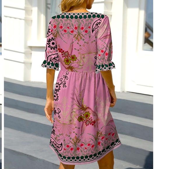 SOLD-PINK DAISY Comfy Purple Floral Geometric Pattern Easy Care Dress 2X New - Picture 2 of 11